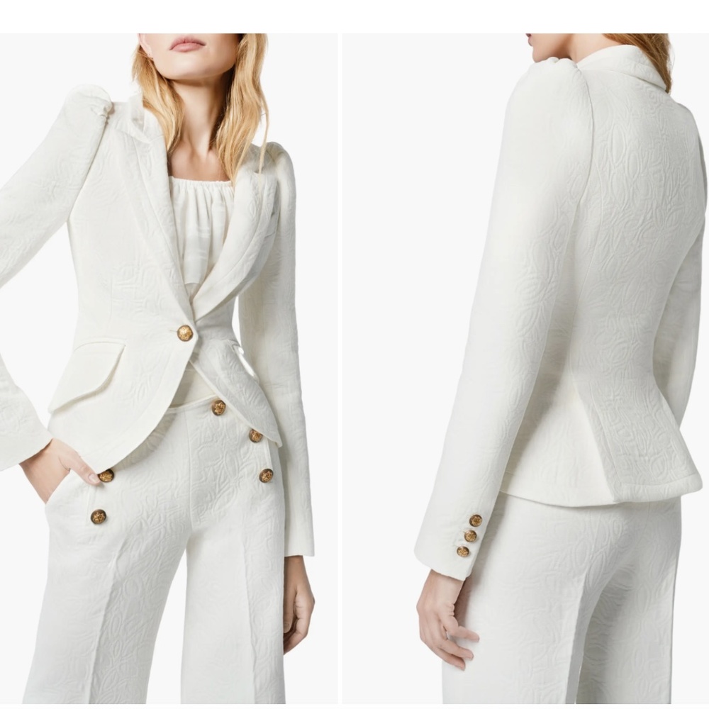 NWT $795 Smythe Jacquard Cutaway Cotton Blazer in White - size 12!